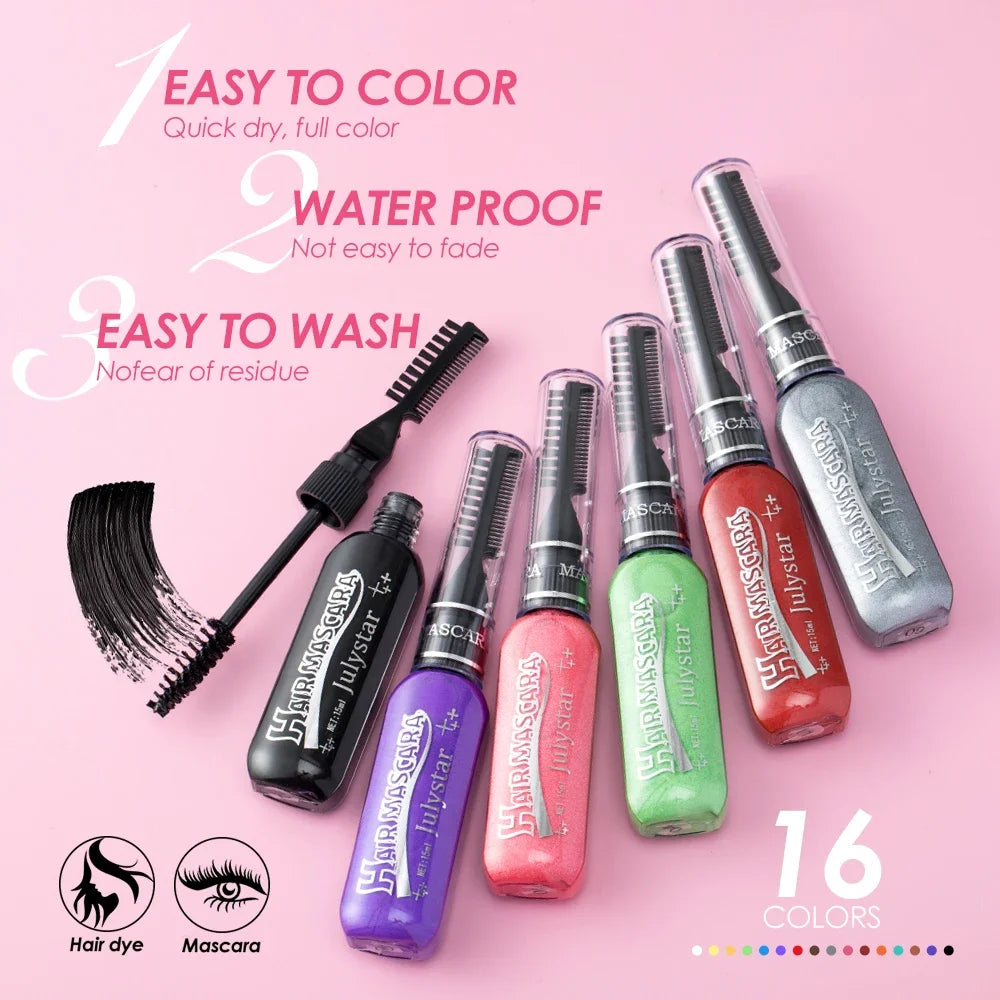 16-Color Disposable Hair Color Brush | Cosplay & Party Dye Temporary Hair Color QXL