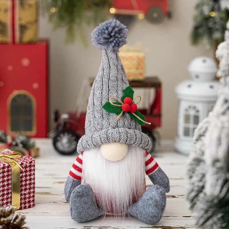 Nordic Sitting Gnome Ornaments | Knitted Hat Santa Dolls 2-Pack Christmas Gnome Ornament QXL