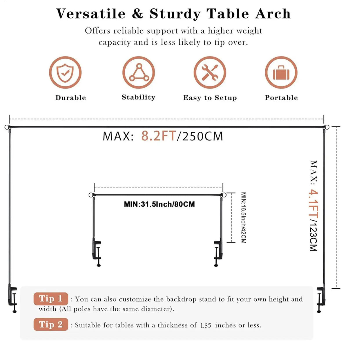 Adjustable Table Arch Stand with Clamps | Balloon & Event Rack Event Decoration Stand QXL