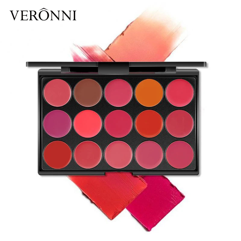 VERONNI 15-Color Matte Lipstick Palette | Long-Lasting Lip Tray Lipstick Palette QXL