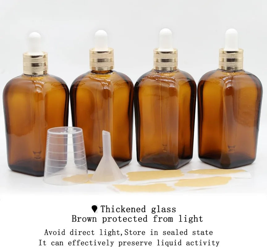 4-Pack 100ml Amber Glass Dropper Bottles | Oil & Serum Glass Dropper Bottles QXL