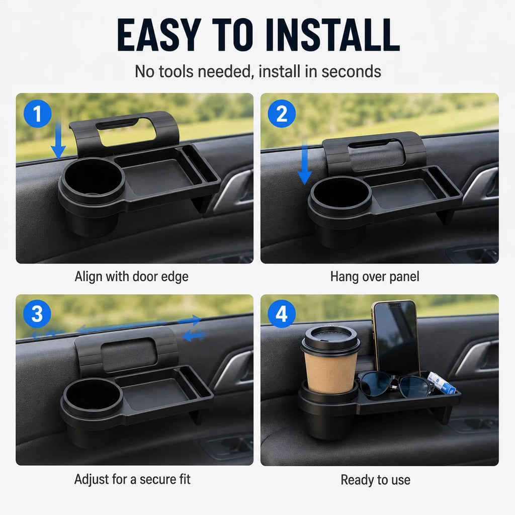 Car Door Cup Holder Organizer Rack – No-Drill Storage Car Door Organizer QXL