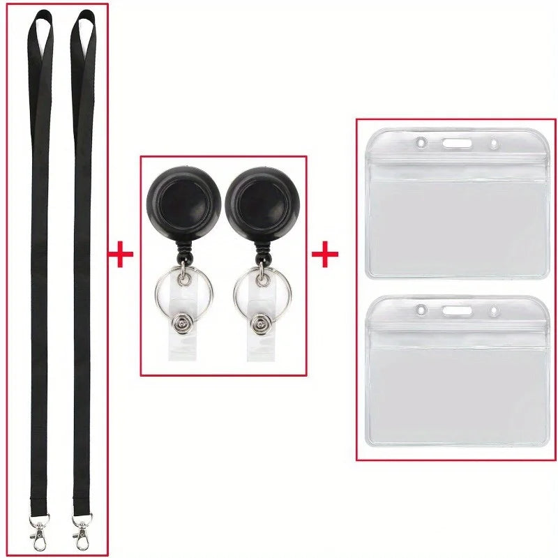 Black Retractable Badge Reel with Lanyard & ID Card Holder Badge Reel Lanyard QXL
