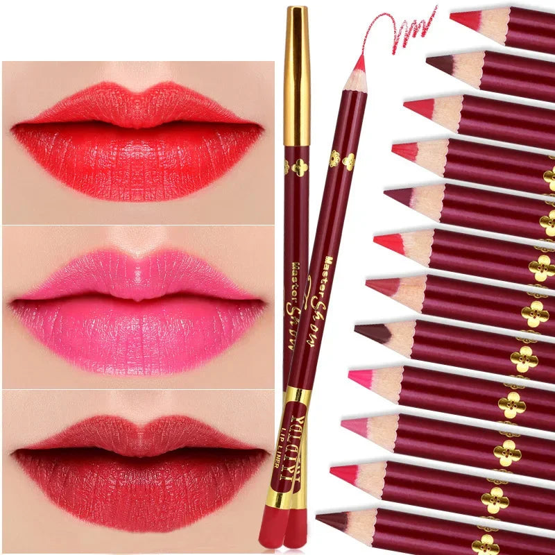 12-Color Waterproof Lip Liner Set | Matte Foggy Shades Lip Liner Set QXL
