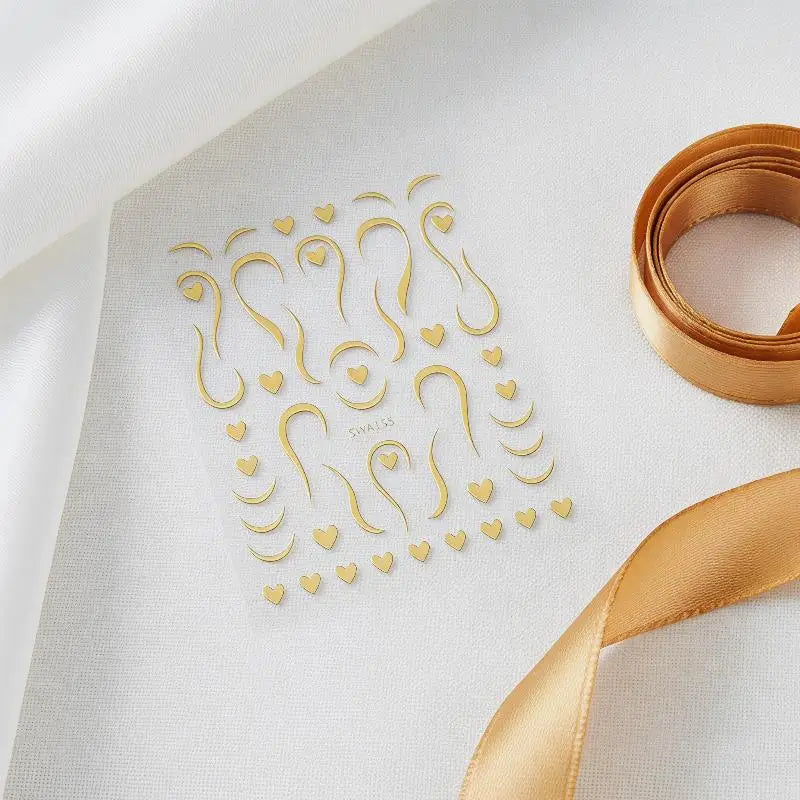 3D Gold French Lines & Heart Nail Stickers | DIY Nail Decals Nail Art Stickers QXL