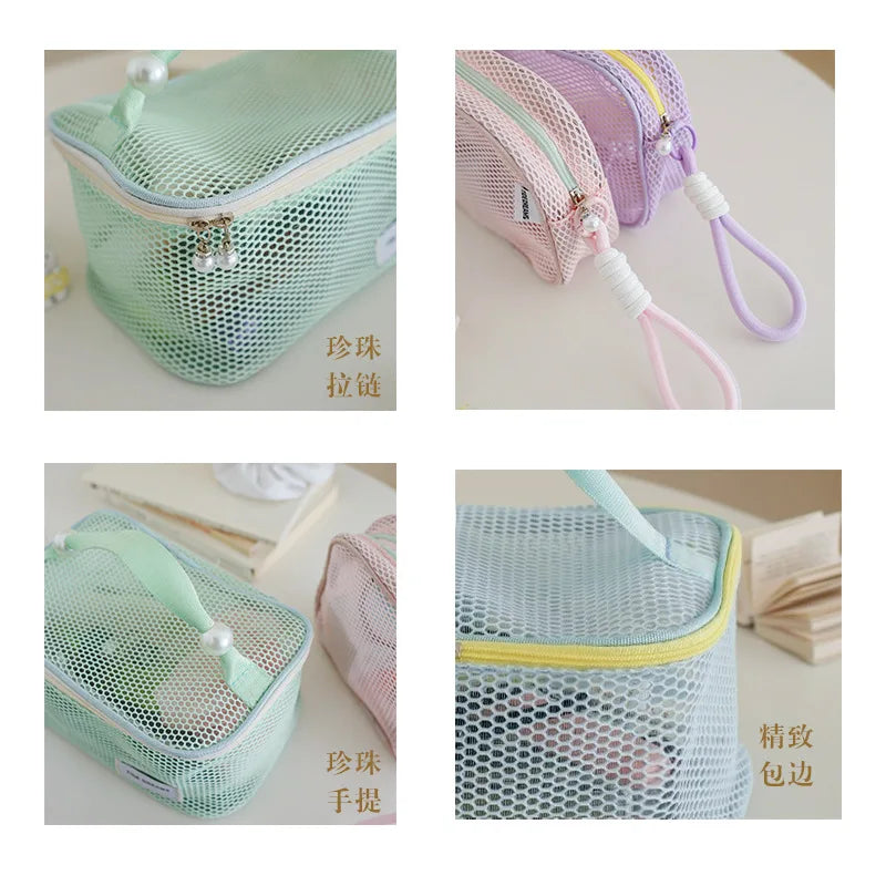 Pearl Mesh Cosmetic Bag | Travel Makeup Organizer Zipper Pouch Cosmetic Bag QXL
