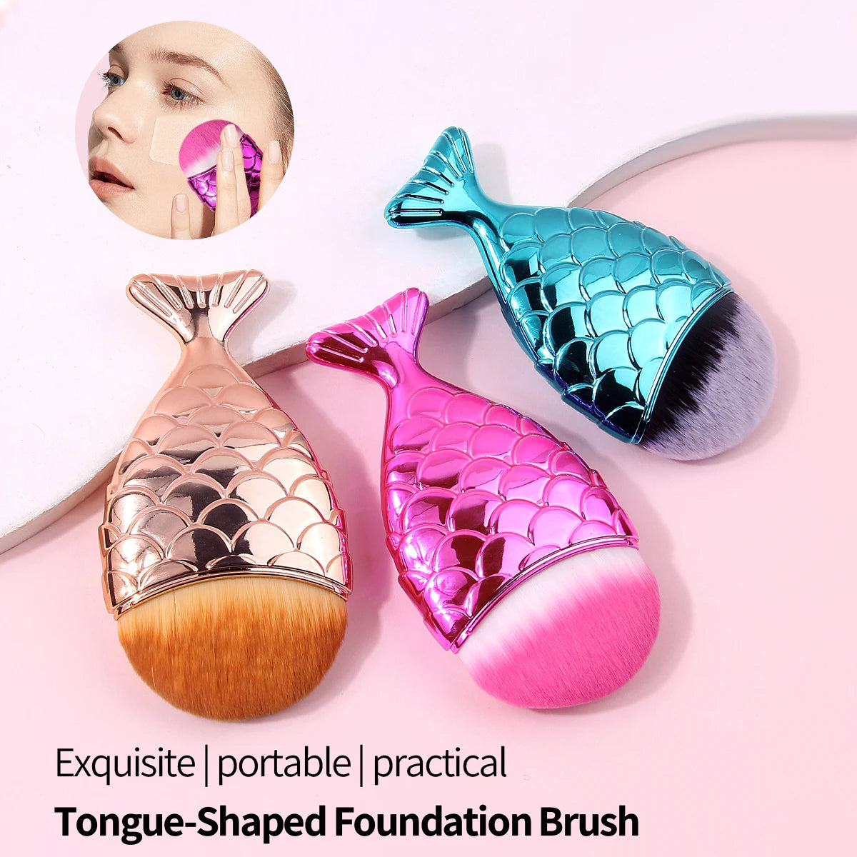 KOSSHOW Rose Gold Mermaid Foundation Brush | Tongue-Shaped Foundation Brush QXL