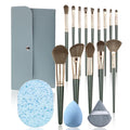 18-Piece Dark Green Makeup Brush Kit with Storage Bag Makeup Brush Set QXL green