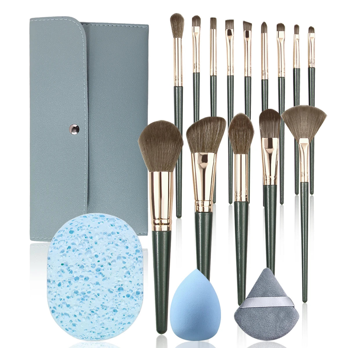 18-Piece Dark Green Makeup Brush Kit with Storage Bag Makeup Brush Set QXL green