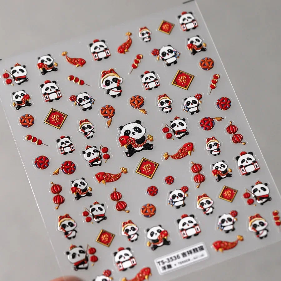 5D Panda Peony Butterfly Nail Art Stickers | Kawaii Decals