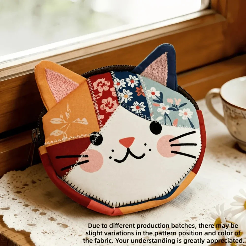 Cat Patchwork Zipper Storage Bag | Japanese Cartoon Pouch Zipper Storage Pouch QXL