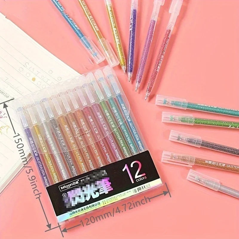 12-Color Glitter Gel Pens | Metallic & Fluorescent Set Glitter Gel Pen Set QXL