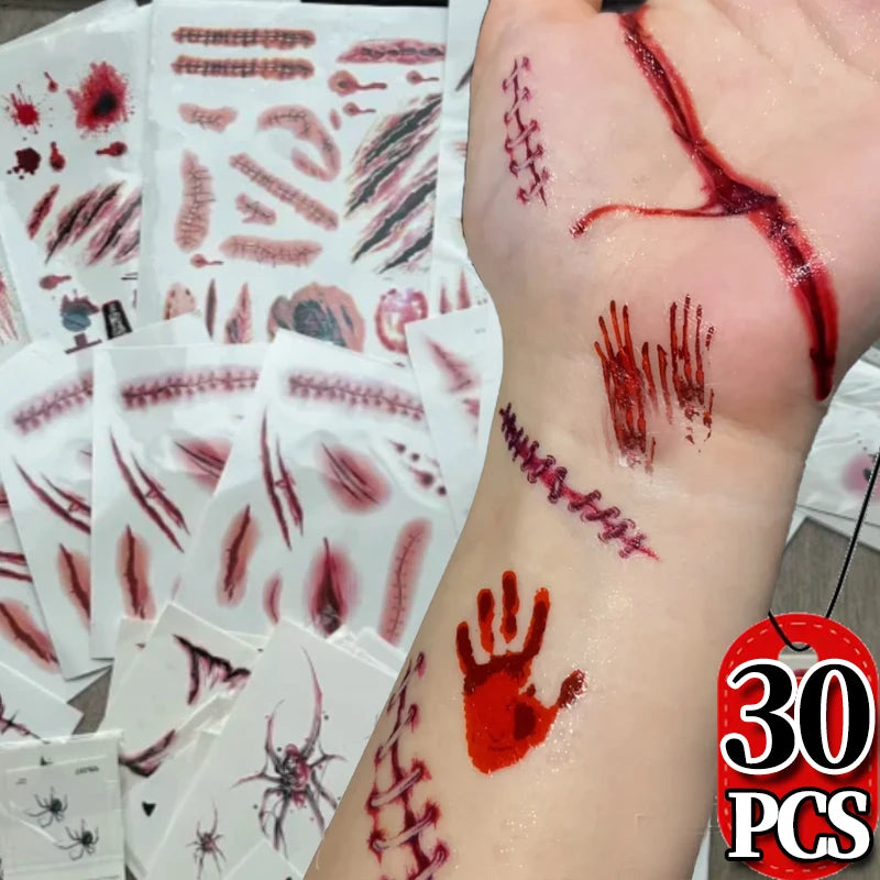 Halloween Scar Tattoo Stickers – Waterproof Temporary Body Art Temporary Tattoo Stickers QXL
