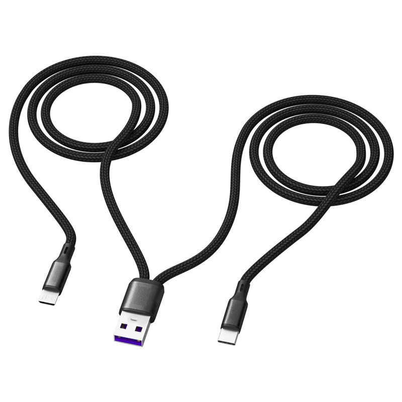 2-in-1 USB-C Micro USB Y Splitter Cable 5A Fast Charging 1m USB Charging Cable QXL