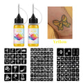 Temporary Tattoo Ink Kit with 120 Stencils | DIY Body Art Temporary Tattoo Kit QXL 3pcs-Yellow