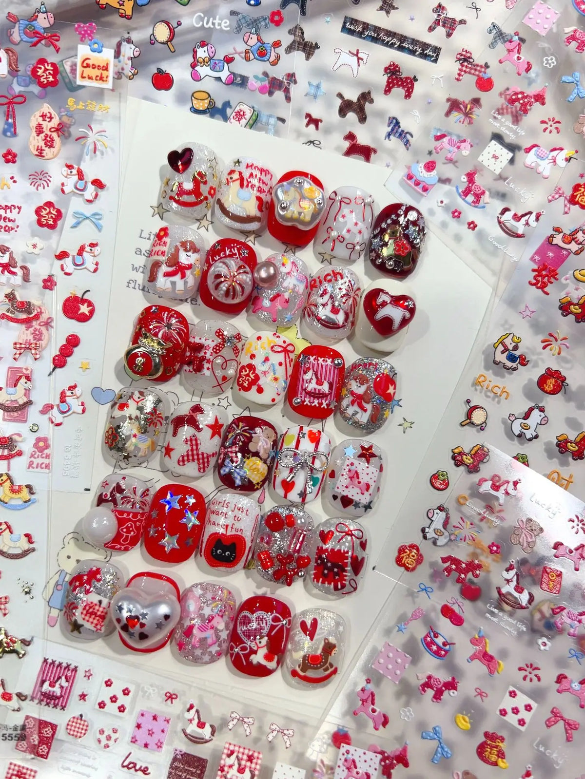 5D Vintage Nail Stickers – Checkered Heart Polka Dot Decals Nail Art Stickers QXL