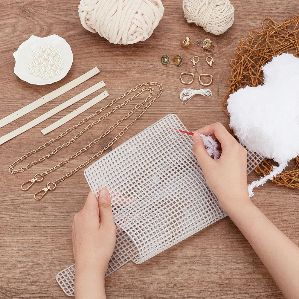 DIY Crochet Handbag Kit | Mesh Plastic Canvas Shoulder Bag DIY Crochet Craft Kit QXL