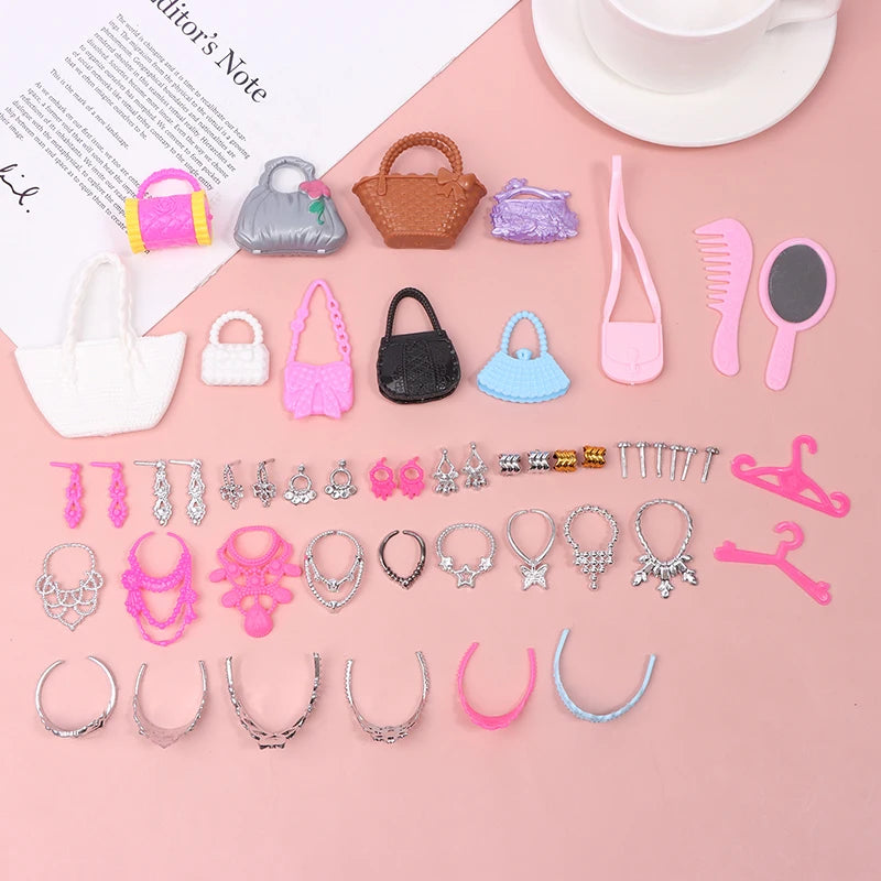 10-Pc Dollhouse Princess Jewelry Set – Crown, Necklace & Bracelet Doll Jewelry Set QXL