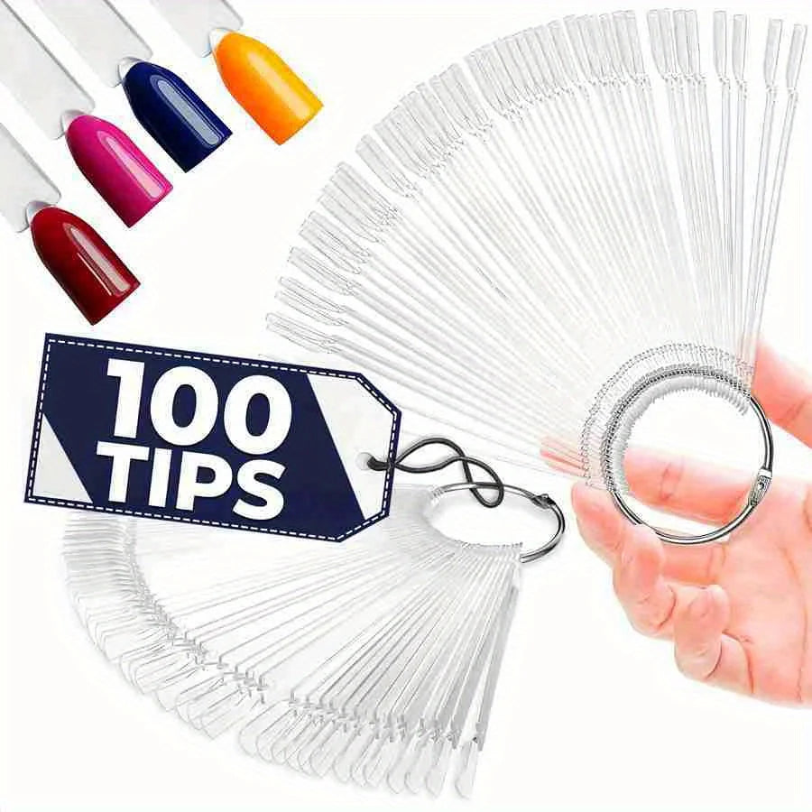 100-Pc Clear Nail Swatches Color Chart & Display Palette Stand Nail Swatch Display QXL