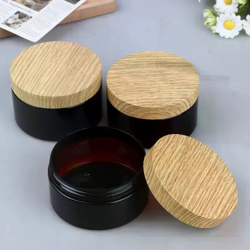 PET Plastic Jars with Wood Texture Lid | 200ml–500ml Empty Containers Cosmetic Storage Jar QXL