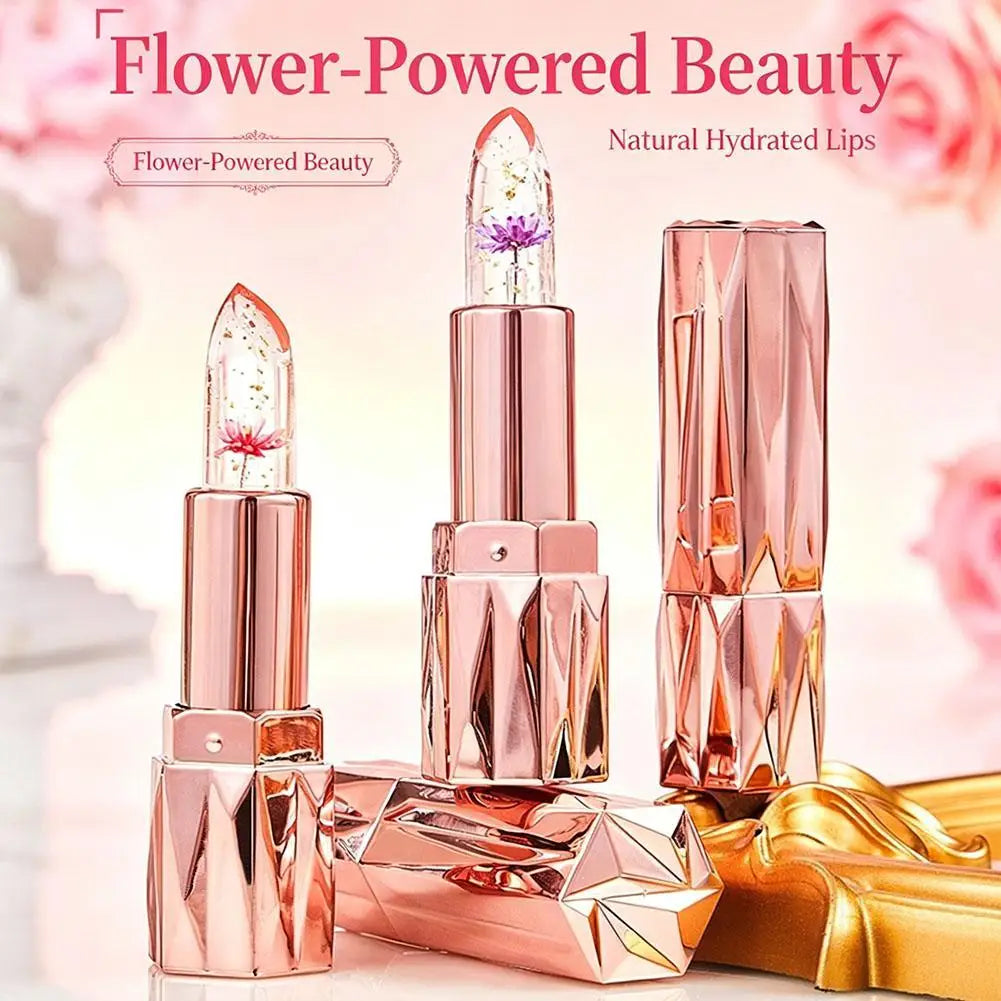 Color-Changing Flower Jelly Lip Balm | Gold Foil Crystal Lipstick Color-Changing Lip Balm QXL