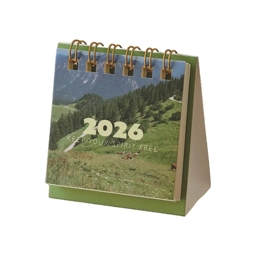 2026 Mini Desk Calendar | Landscape Coil Planner & Decor Mini Desk Calendar QXL army green