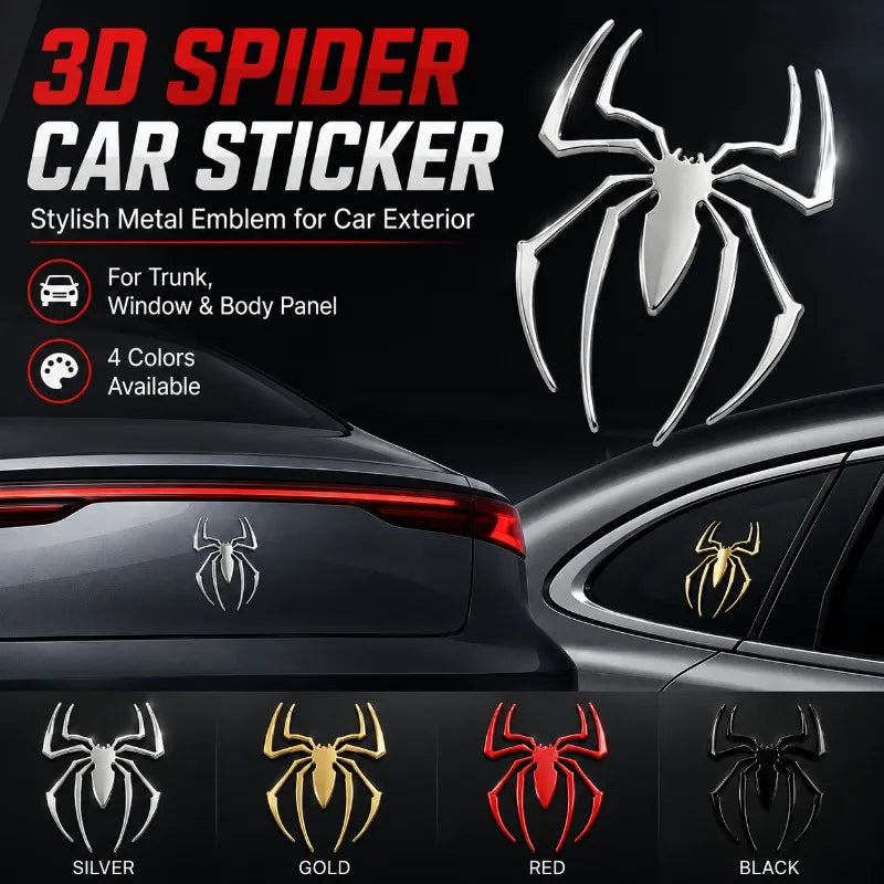 3D Metal Spider Car Sticker – Glossy Raised Emblem Decal Car Emblem Decal QXL