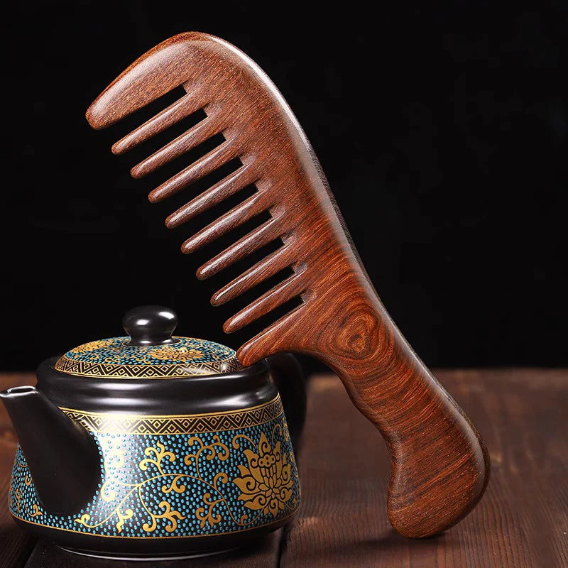 Natural Sandalwood Comb – Anti-Static Wide & Narrow Tooth Wooden Hair Comb QXL