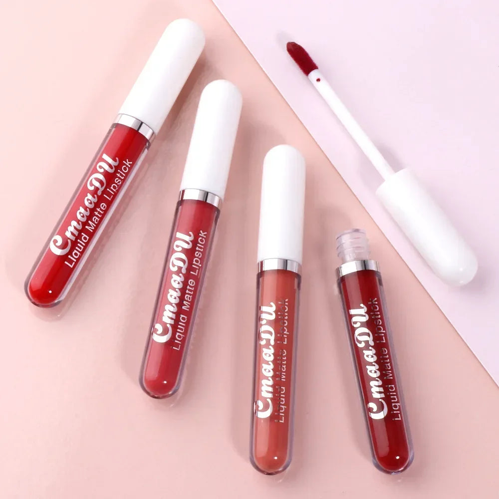 3-Pack Matte Velvet Liquid Lipstick | Nude, Brown & Dark Red Liquid Lipstick Set QXL