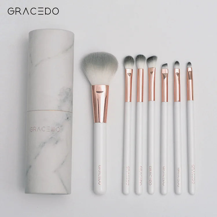 7-Piece Marble Makeup Brush Set – Eye, Blush & Face Brushes Makeup Brush Set QXL Brush and cylinder