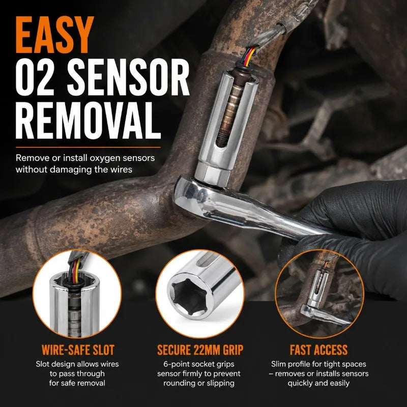 22mm O2 Sensor Socket 1/2" Drive Slotted CR-V Steel Removal Tool Sensor Removal Socket QXL