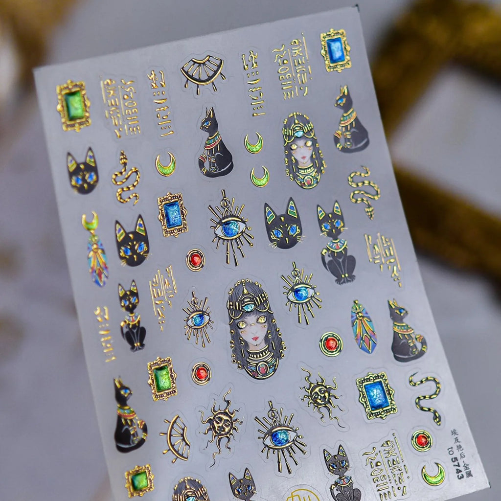 5D Embossed Egyptian Nail Stickers | Gold Foil Cleopatra Decals Nail Art Stickers QXL