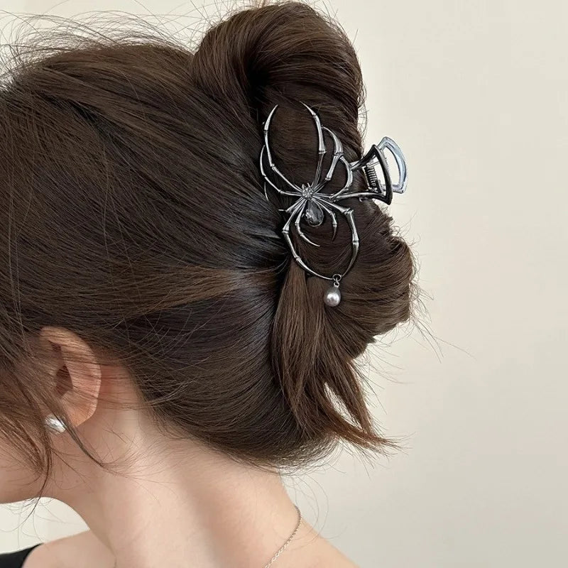 Gothic Spider Hair Claw Clip | Metal Pearl Shark Clip Gothic Hair Clip QXL