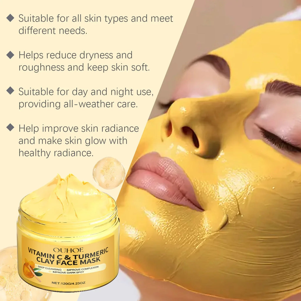 Vitamin C Turmeric Clay Mud Mask – Deep Cleanse & Brighten Clay Face Mask QXL