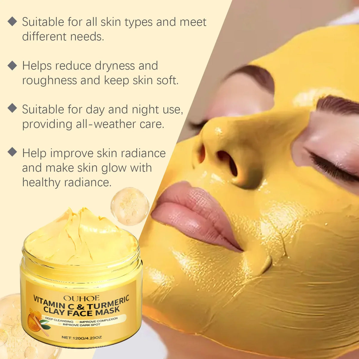 Vitamin C Turmeric Clay Mud Mask – Deep Cleanse & Brighten Clay Face Mask QXL