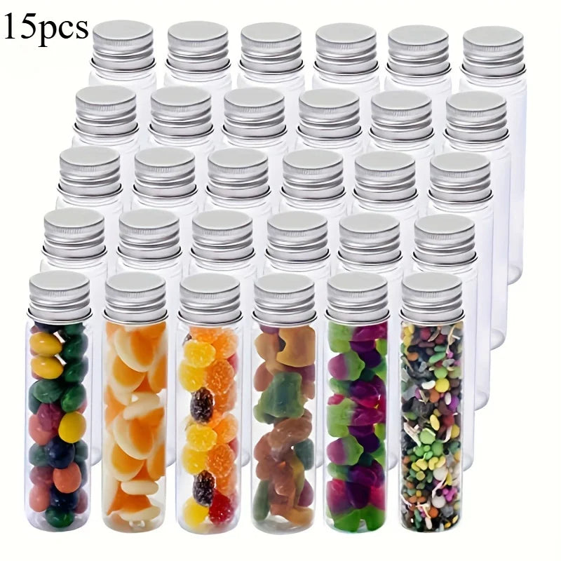 Plastic Test Tubes with Aluminum Screw Caps – Multi-Use Storage Storage Tubes QXL 15pcs