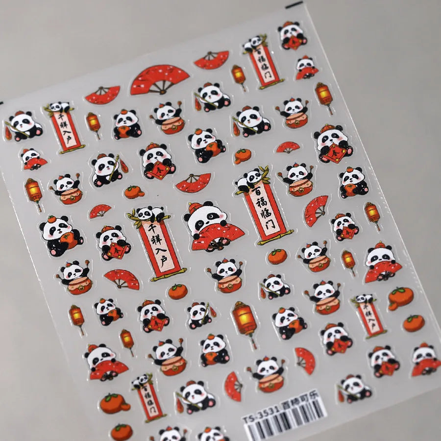 5D Embossed Panda Nail Stickers | Kawaii Bamboo Slider Decals