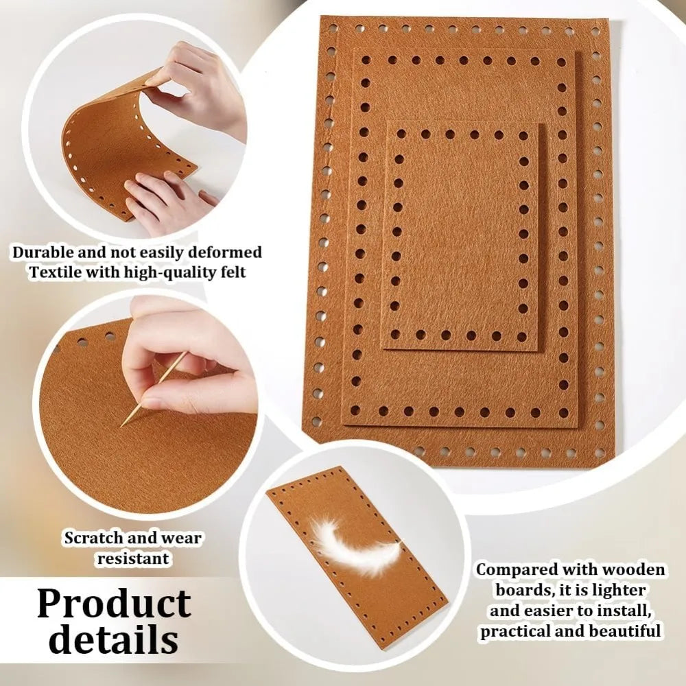 6-Pack Felt Bag Bottom Shapers | 3 Rectangle Sizes for Crochet Bag Base Shaper QXL