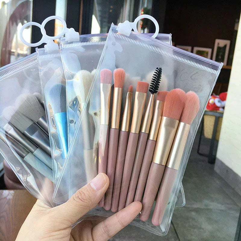 8-Piece Mini Makeup Brush Set | Soft Nylon Wood Handle Makeup Brush Set QXL
