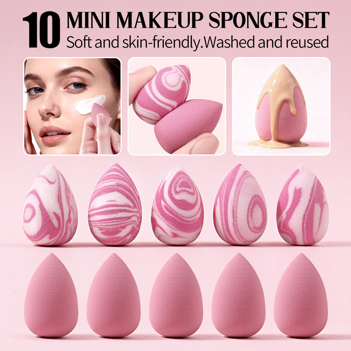 10-Pack Mini Pink Teardrop Makeup Sponges – KOSSHOW Makeup Sponge Set QXL Pink