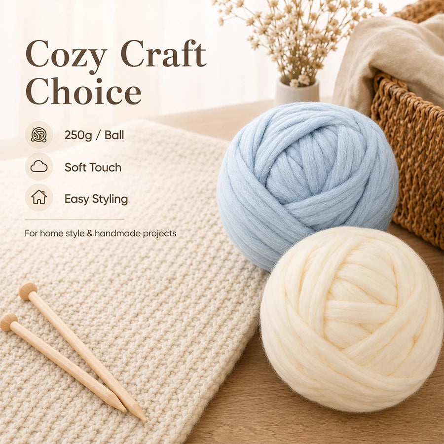 250g Chunky Bulky Craft Yarn Ball – Soft Fluffy Hand Knitting Chunky Craft Yarn QXL