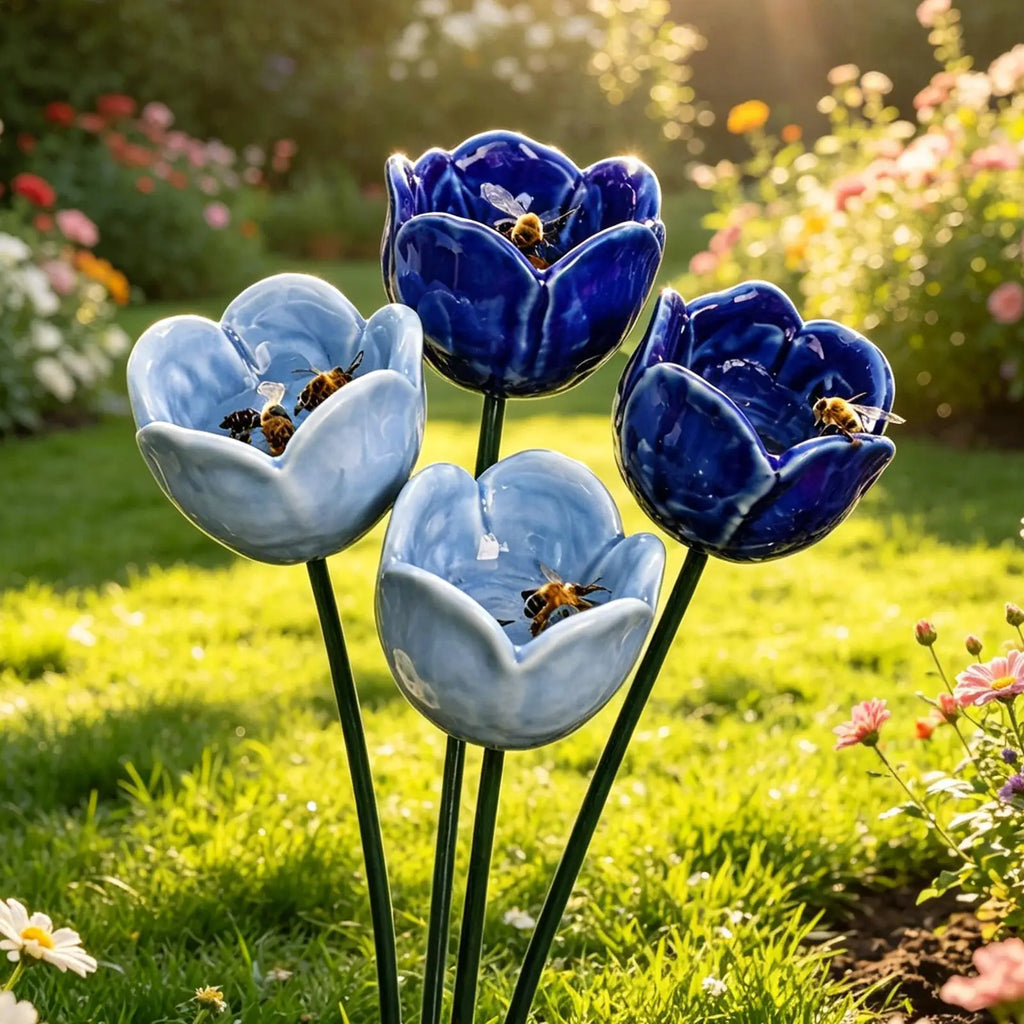 4-Pack Ceramic Bee & Butterfly Watering Station | Garden Decor Garden Watering Station QXL