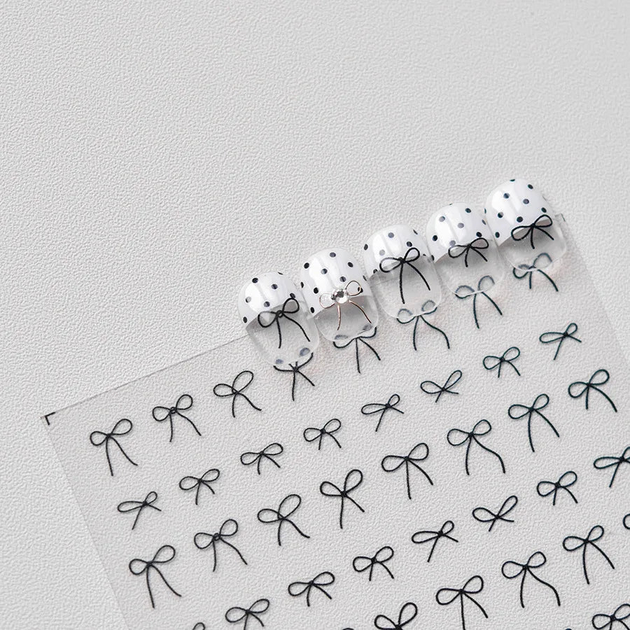 5D Bow Tie Nail Art Stickers – Black White Gold Silver Decals Nail Art Stickers QXL
