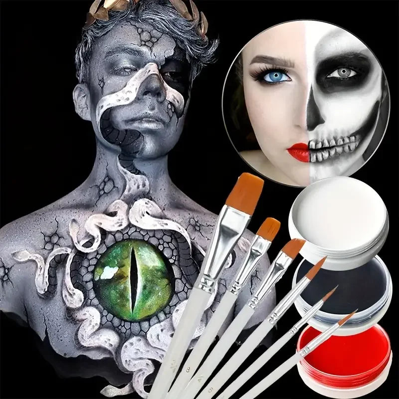 VERONNI 30g Face & Body Paint Set – Black White Red + Brush Face & Body Paint QXL
