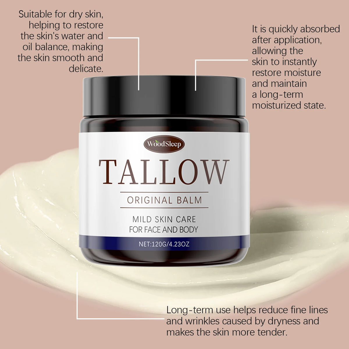 WOODSLEEP Tallow Honey Balm 120g – Deep Moisturizing Skin Balm Moisturizing Body Balm QXL
