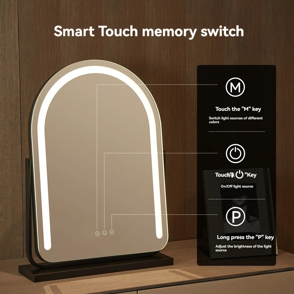 LED Desktop Vanity Mirror with Light | Metal Frame Makeup Mirror LED Vanity Mirror QXL