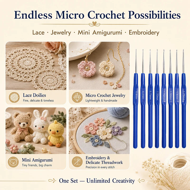 8-Piece Mini Crochet Hook Set | 0.6mm–1.75mm Fine Hooks Crochet Hook Set QXL