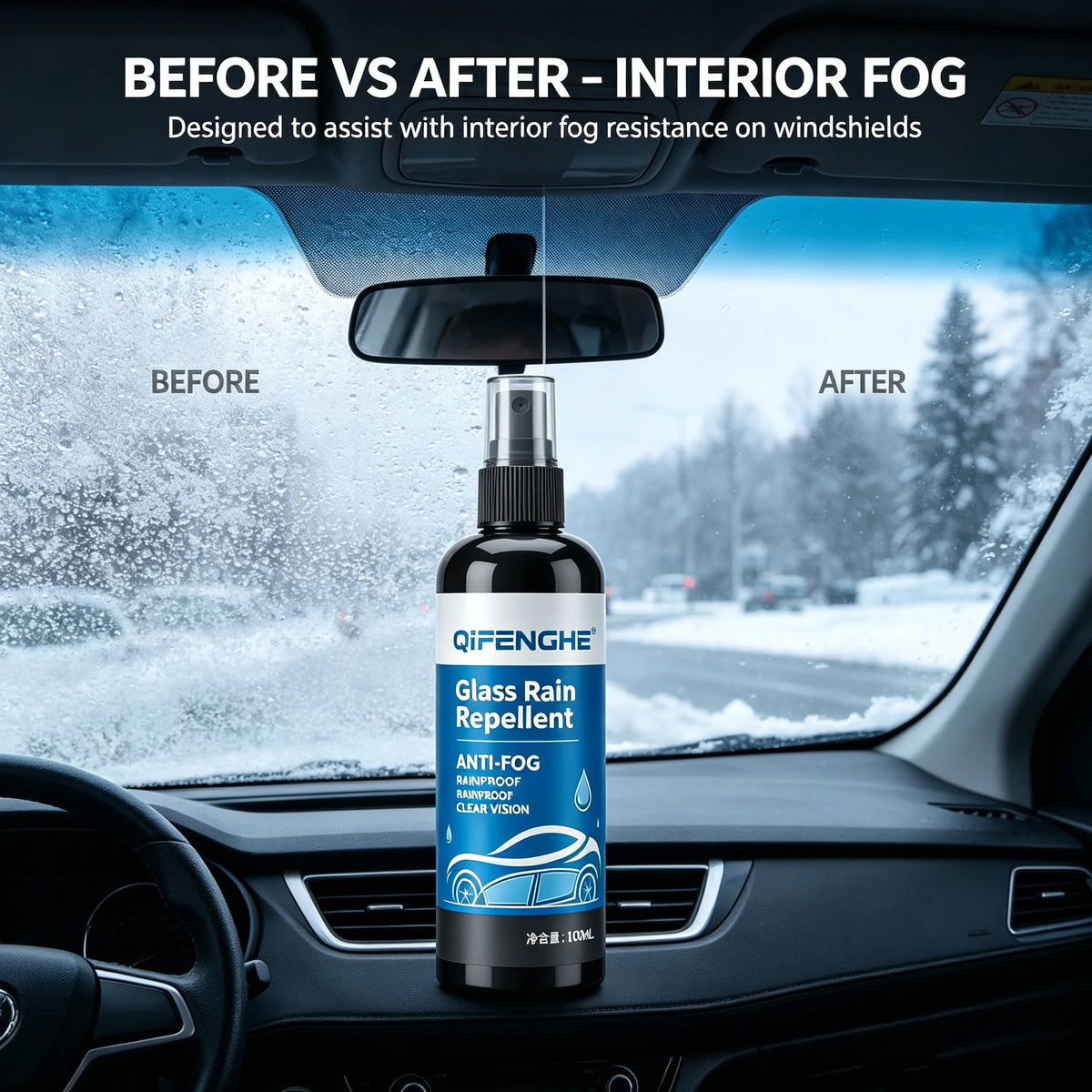 Nano Windshield Rain Repellent & Anti-Fog Spray 100ml Glass Coating Spray QXL