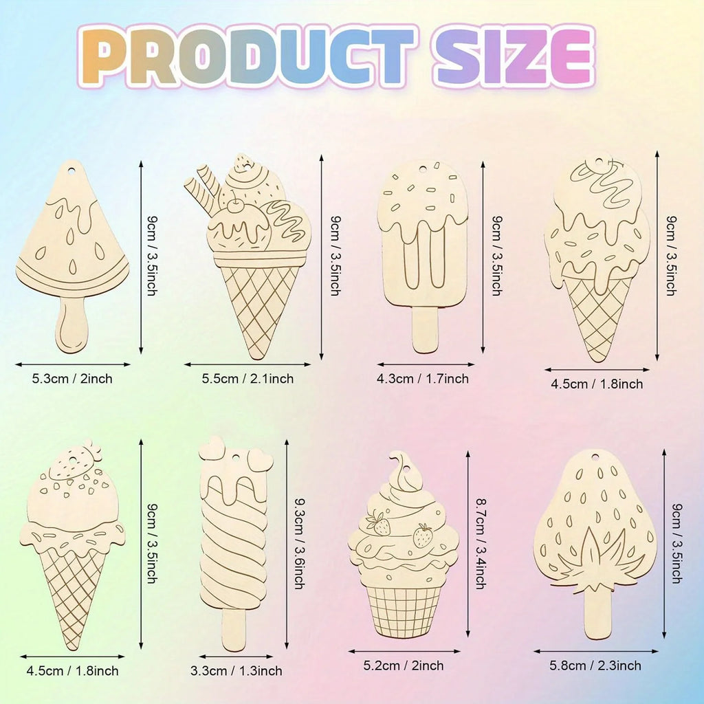 Wooden Ice Cream Ornaments DIY Craft Set | 8/16/24 Pcs for Kids DIY Wood Craft Kit QXL