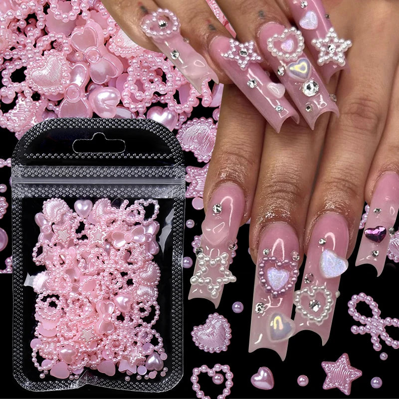 50-Pc Kawaii Nail Charms | Bowknot Heart Star Butterfly Set Nail Art Charms QXL